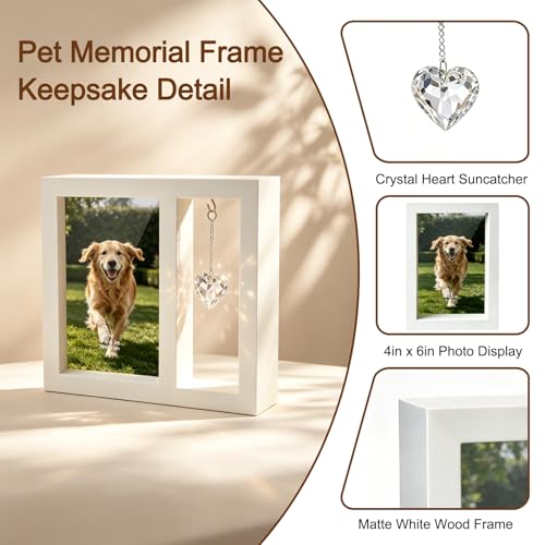 Pet Memorial Gifts for Dogs-4x6 Wooden Photo Frame with Crystal Heart Suncatcher, Loss of Dog Sympathy Gift, Pet Memorial Picture Frame Keepsake for Dogs That Passed