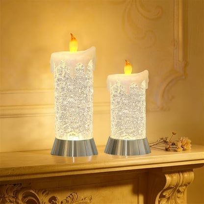 8.65" Lighted Acrylic Flameless LED Candles Swirling Glitter Globe - size: 8.65" Flameless Candles Figurine