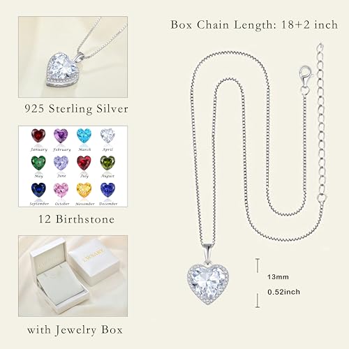 925 Sterling Silver Halo Heart Necklace for Women | Lwsary Love Heart Necklace, Heart Cut Birthstone Jewelry for Her - color: Clear White