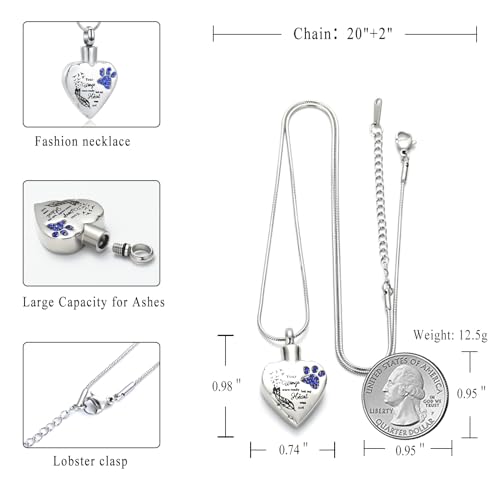 memorial jewelry Your Wings were Ready, But My Heart was Not Stainless Steel Carved Locket Cremation Urn Necklace for Pet Dog Cats - color: Your Wings-Blue