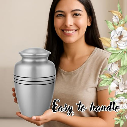 Alpha Living Home Cremation Urn for Human Ashes, 200+ cu in, Silver Black - color: Dark Blue/Silver/Black, size: Triple Band 11"H x 7"W
