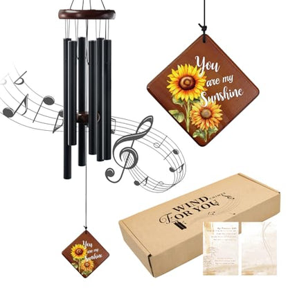 Wind Chimes for Outside, 36“ Sunflower Wind Chime for Friends Bestie Family & Loved One, Christmas Windchime Thank You Gifts with You are My Sunshine Saying - size: 36" SF