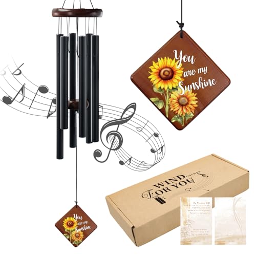 Wind Chimes for Outside, 36“ Sunflower Wind Chime for Friends Bestie Family & Loved One, Christmas Windchime Thank You Gifts with You are My Sunshine Saying - size: 36" SF