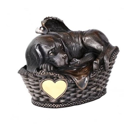 Pacific Giftware Pet Memorial Angel Dog Sleeping in Basket Cremation Urn Bronze Finish Bottom Load 45 Cubic Inch