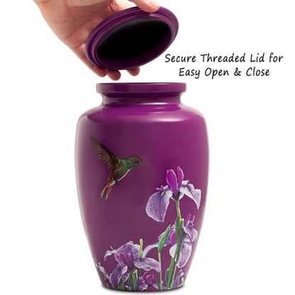 Purple Hummingbird Cremation Urn for Ashes Adult Female Male | Large Urn for Human Ashes Women and Men,Decorative Burial Urn for Mom/Mother/Grandma/Sister(up to 200 lbs) - size: Large,Hummingbird