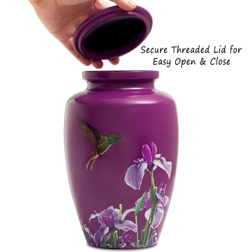 Purple Hummingbird Cremation Urn for Ashes Adult Female Male | Large Urn for Human Ashes Women and Men,Decorative Burial Urn for Mom/Mother/Grandma/Sister(up to 200 lbs) - size: Large,Hummingbird