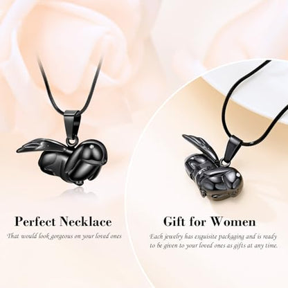 Bunny Rabbit Urn Pendant Necklace - Stainless Steel Cremation Ashes Jewelry for Pets Keepsake Memorial Ashes Locket - color: Black-A