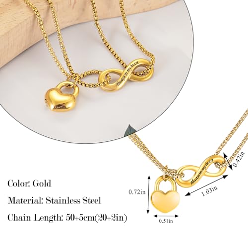 XIUDA Infinity Urn Necklace for Human Ashes Always in My Heart Cremation Necklace Stainless Steel Memorial Ash Jewelry for Women - color: Gold
