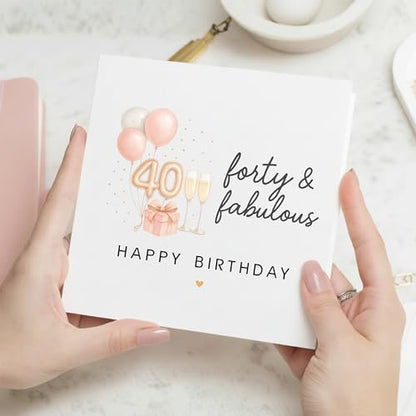 TEEMI-40th 50th 60th Birthday Card for Women - Fabulous Birthday Greeting Card with Envelope, Rose Gold Balloons Champagne Design, 300gsm Premium Cardstock, Blank Inside for Mom Sister Friend Wife (40th) - color: 40th