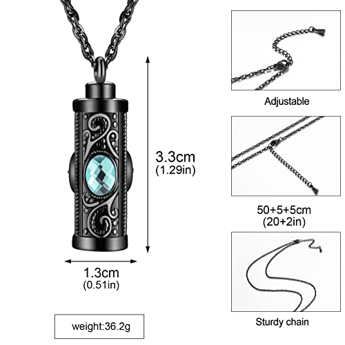 XIUDA Crystal Cremation Urn Necklace for Ashes Keepsake Stainless Steel Memorial Pendant with Flower - color: Water Blue