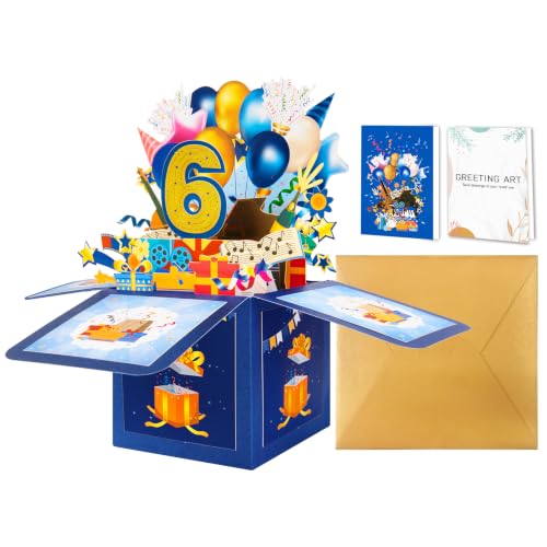 GREETING ART 6th Birthday Card,Pop Up 6 Year Old Birthday Card for Kids - color: 6th