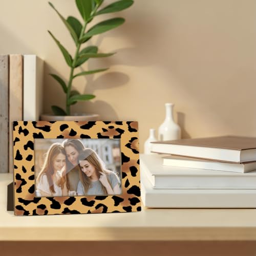 Leopard Print Print Picture Frame, Birthday Gifts for Women Girl Mom Friends, Leopard Wooden Picture Frame Fits 4x6 Inch Photo, Home Office Desktop Nightstand Display -031 - color: Leopard
