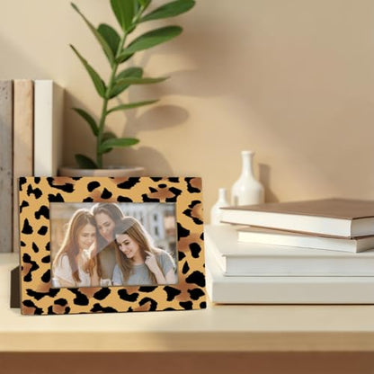 Leopard Print Print Picture Frame, Birthday Gifts for Women Girl Mom Friends, Leopard Wooden Picture Frame Fits 4x6 Inch Photo, Home Office Desktop Nightstand Display -031 - color: Leopard