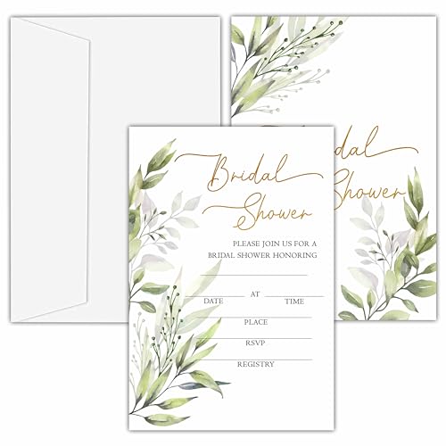 Bridal Shower Invitations, 25 Eucalyptus Invites with Envelopes for Bridal Shower Reception Engagement Party, Greenery Wedding Party Cards - A01 - style: Greenery 1
