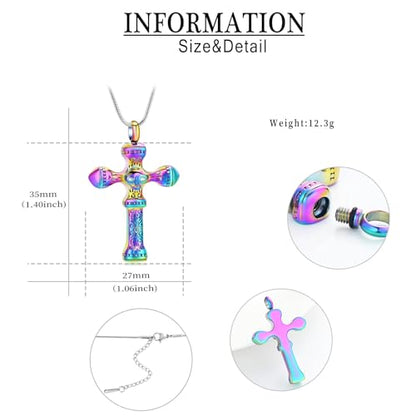 Skull Cross Cremation Jewelry Retro Skull Urn Necklaces for Ashe Stainless Steel Memorial locket Keepsakes Jewelry Human Ash Pendant Jewelry for Men Women - color: Rainbow