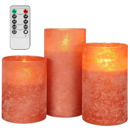 Orange Candles for Bathroom Decor, Burnt Orange Led Candles with Remote - color: Sandblast Orange