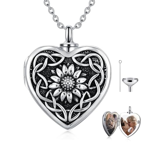 Dorunmo Personalized Locket Urn Necklace 925 Sterling Silver Pictures Photo Keep Someone Near to You Custom Lockets Jewelry Letters Engraving for Women - color: M-Sunflower, style: Locket Only