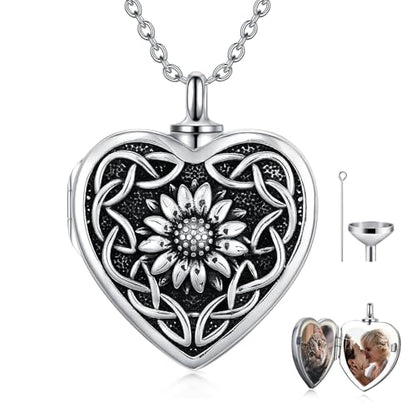 Dorunmo Personalized Locket Urn Necklace 925 Sterling Silver Pictures Photo Keep Someone Near to You Custom Lockets Jewelry Letters Engraving for Women - color: M-Sunflower, style: Locket Only