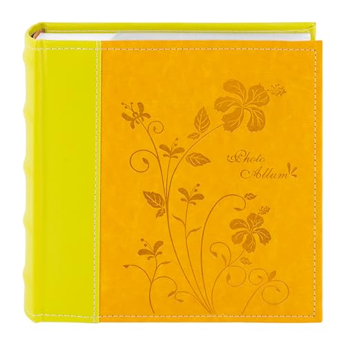 Photo Album Hold 200 4x6 Photos with Memo Writing Space (Orange&Yellow) | Faux Leather Picture Book Fits 4x6 Photo, 200 Pockets Great for Wedding Family Holidays - color: Orange & Light Yellow