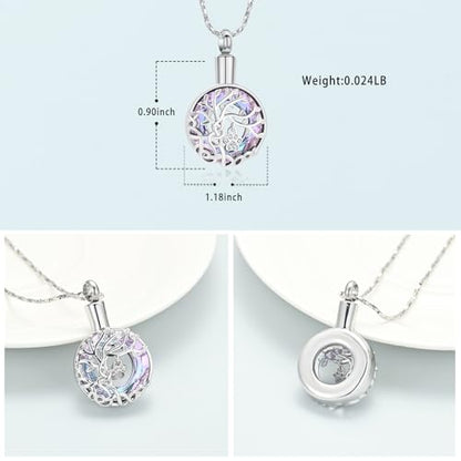Imrsanl Tree of Life Urn Necklace for Ashes Paw Print Circle of Life Cremation Jewelry Keepsake Pendant Memorial Pet Ashes Holder for Women Men - color: Silver-Purple