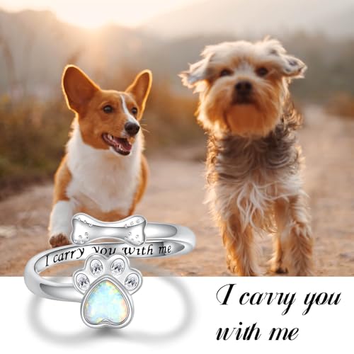 Sterling Silver Dog Urn Ring for Ashes Women Cremation Keepsake Dog Ashes - color: Opal