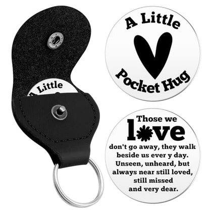 Memorial Gifts Pocket Hug Token In Memory of Family Coin with Black Leather Key Chain Sympathy Gifts for Loss of Mom Dad Brothers Sisters Family Husband Wife Grieving Remembrance Condolences Gift