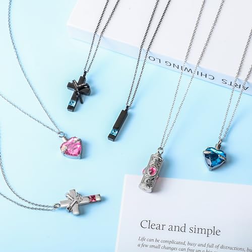 12 Pcs Urn Necklace for Ashes Bulk Cremation Cross Heart Cubic Jewelry Stainless Steel Memorial Locket for Men Women - color: Blue, Pink