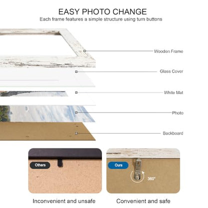 Hongkee 20x20 Square Frame 2 Pack, Fits 11 Photo with Mat- Real Glass Cover - color: Distressed White, size: 20x20 in with mat