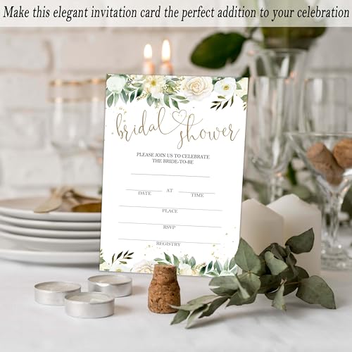 Bridal Shower Invitations, 25 Creamy Rose Invites with Envelopes for Bridal Shower Reception Engagement Party, Greenery Gold Wedding Party Cards - B15 - style: Greenery Gold