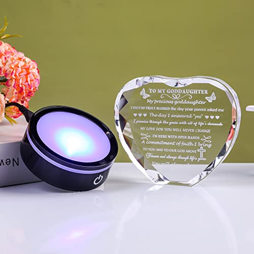 YWHL Goddaughter Gifts from Godmother Unique Heart Crystal Birthday Gifts for Goddaughter with LED Base Best to My Goddaughter Gift for Valentine's Day Mothers Day Christmas from Godparents - color: Goddaughter Gifts+led