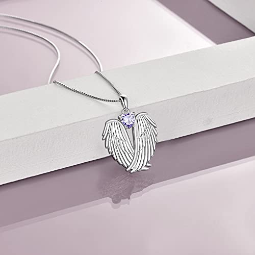 YFN Angel Wings Necklace 925 Sterling Silver Guardian Angel Wings Pendant Necklace Birthstone Necklace for Women Girls Christmas Jewelry Gifts - color: June