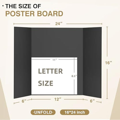 Chell 16x24 Small Size Corrugated Trifold Poster Boards, Black, 2 Pack | Made of Thickened Corrugated Cardboard, Portable, Lightweight - size: Small, 16x24 in