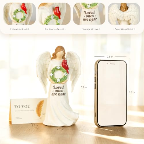 Cardinal Gifts for Women, Resin Angel Holding Wreath with Cardinal Figurine, Memorial Sympathy Gifts for Loss of Loved One, Indoor Home Shelf Mantel Decor - style: Angel Holding Wreath with Cardinal