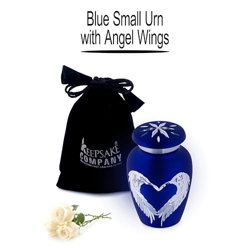Angel Wings Blue Small Urns for Ashes - Mini Urns for Ashes - Tiny Keepsake Urns for Human Ashes - Capacity 3 Teaspoon - Height 3 Inches Bag. - color: Blue