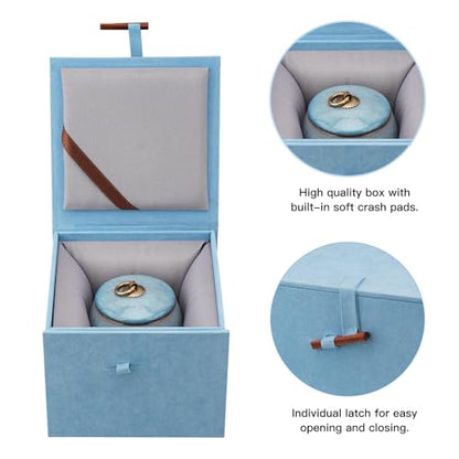 Mini Pet Urn, Small Pet Memorial Urn Handmade Ceramic Pet Urn Suitable for Home or Office Urn with Delicate Box - Blue (Blue)