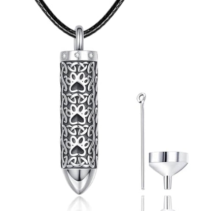 Dreamboat Pet Cremation Urn Necklaces for Dog Cat Ashes 925 Sterling Silver Paw Print Keepsake Pendant Memorial Jewelry Gifts for Women Men - style: 01C- Vial