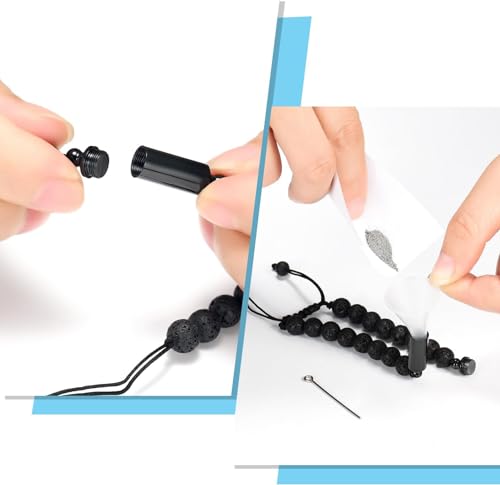 Hearbeingt Cylinder Cremation Bracelet for Ashes Adjustable Rope Urn Bangle - color: B-All Black