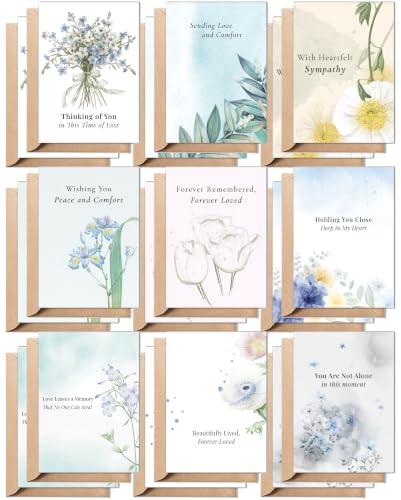 Sympathy Cards with Envelopes, 18 Pack Assorted Watercolor Condolence Cards
