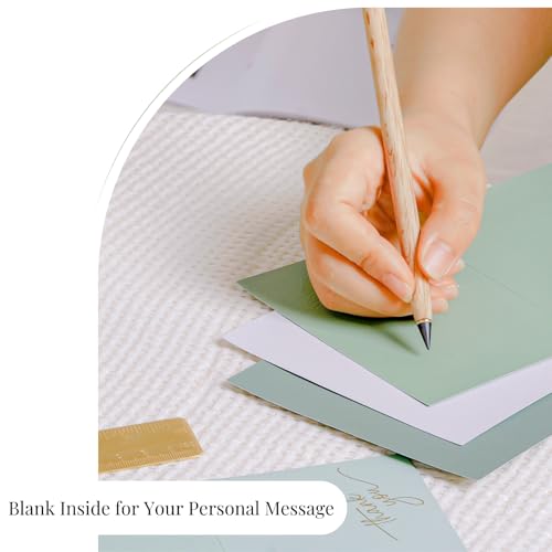 Gold Foil Thank You Cards - Bulk Pack of 40, 5x3.5 Inch with Matching Stickers & Envelopes (Green) Textured Surface for a Unique Feel - Suitable for Baby Shower, Wedding, Small Business, Graduation | 5 x 3.5 Inches, Green Textured Surface, Thank You Stick