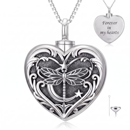 WINNICACA Cremation Jewelry for Ashes Locket Ashes Necklace Urn Necklace for Women Sterling Silver Cremation Necklace for Ashes Fine Keepsake Picture Necklace Memorial Jewelry - style: D05-Dragonfly Urn Necklace