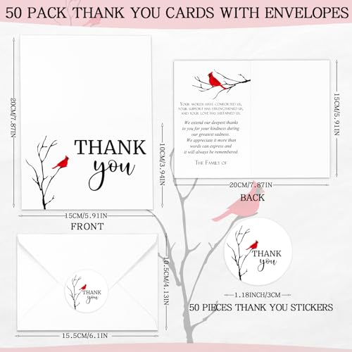 Fumete 50 Set Funeral Thank You Cards, Cardinal - style: Cardinal