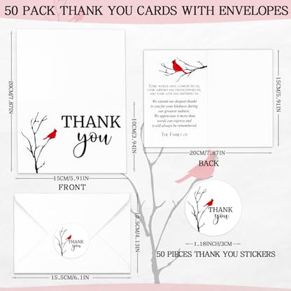 Fumete 50 Set Funeral Thank You Cards, Cardinal - style: Cardinal