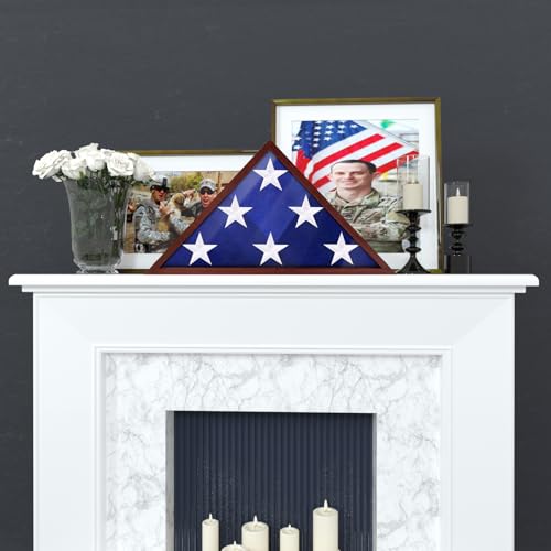 ASmileIndeep Flag Display Case - 5' x 9.5' Funeral & Military Flag Shadow Box with HD Tempered Glass and Wall Mount, Folded Triangle Flag Holder Frame for Veterans, Cherry Red - size: For 5' x 9.5' Flag-Cherry Red