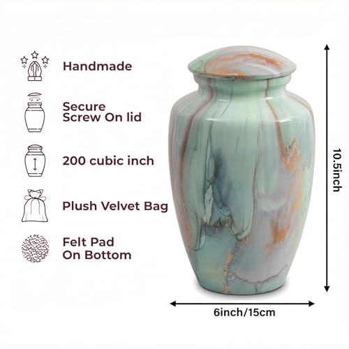 Green Marble Finish Cremation Urn for Ashes Adult Male Female - size: Large,Green Marble Finish