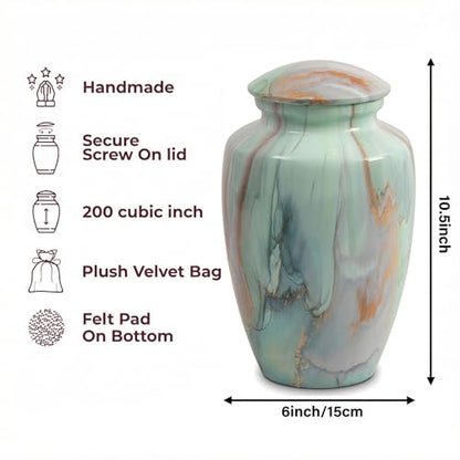 Green Marble Finish Cremation Urn for Ashes Adult Male Female - size: Large,Green Marble Finish