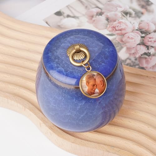 Personalized Ceramic Small Urn for Human Ashes Cremation Keepsake Urn for Adult Male Female Ice Crack Keepsake Urn for Human or Pet Ashes Sapphire Blue - color: Sapphire Blue, style: Personalize