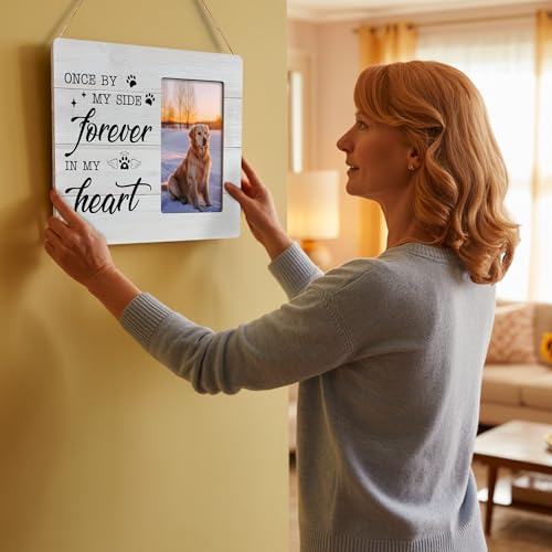 Pet Memorial Gifts for Dogs Sympathy, Loss of Dog Gift Picture Frame, Once by My Side Forever in My Heart Frames Fits 4x6 Photo - color: Red