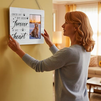 Pet Memorial Gifts for Dogs Sympathy, Loss of Dog Gift Picture Frame, Once by My Side Forever in My Heart Frames Fits 4x6 Photo - color: Red