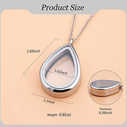 2PCS 30MM Floating Charm Locket Necklace with 6 Freshwater Pearls/Beads,316L Stainless Steel Clear Glass Locket,Small Waterproof Living Memory Pendant for Women(Without Chain) - color: Teardrop