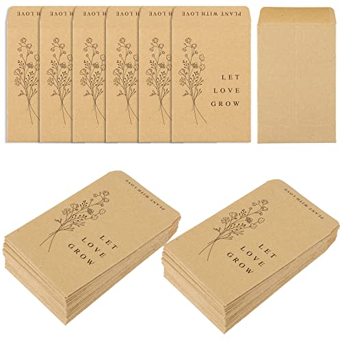 Whaline 200 Pack Wedding Favor Seed Packets Spring Summer Self-Adhesive Let Love Grow Retro Kraft Envelope Rustic Small Flower Seeds Storage Packets for Garden Wedding Party Favors, 3.5 x 2.4 Inch - color: brown